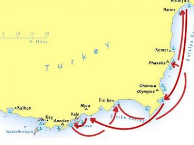 Mapa de la ruta Antalya - Kekova