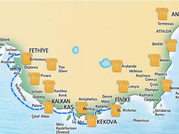 Mapa de la ruta Olympos - Fethiye