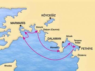 Mapa de la ruta Marmaris - Fethiye