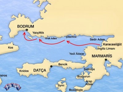 Mapa de la ruta Karacasogut - Bodrum