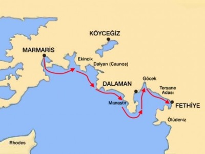Mapa de la ruta Marmaris - Fethiye
